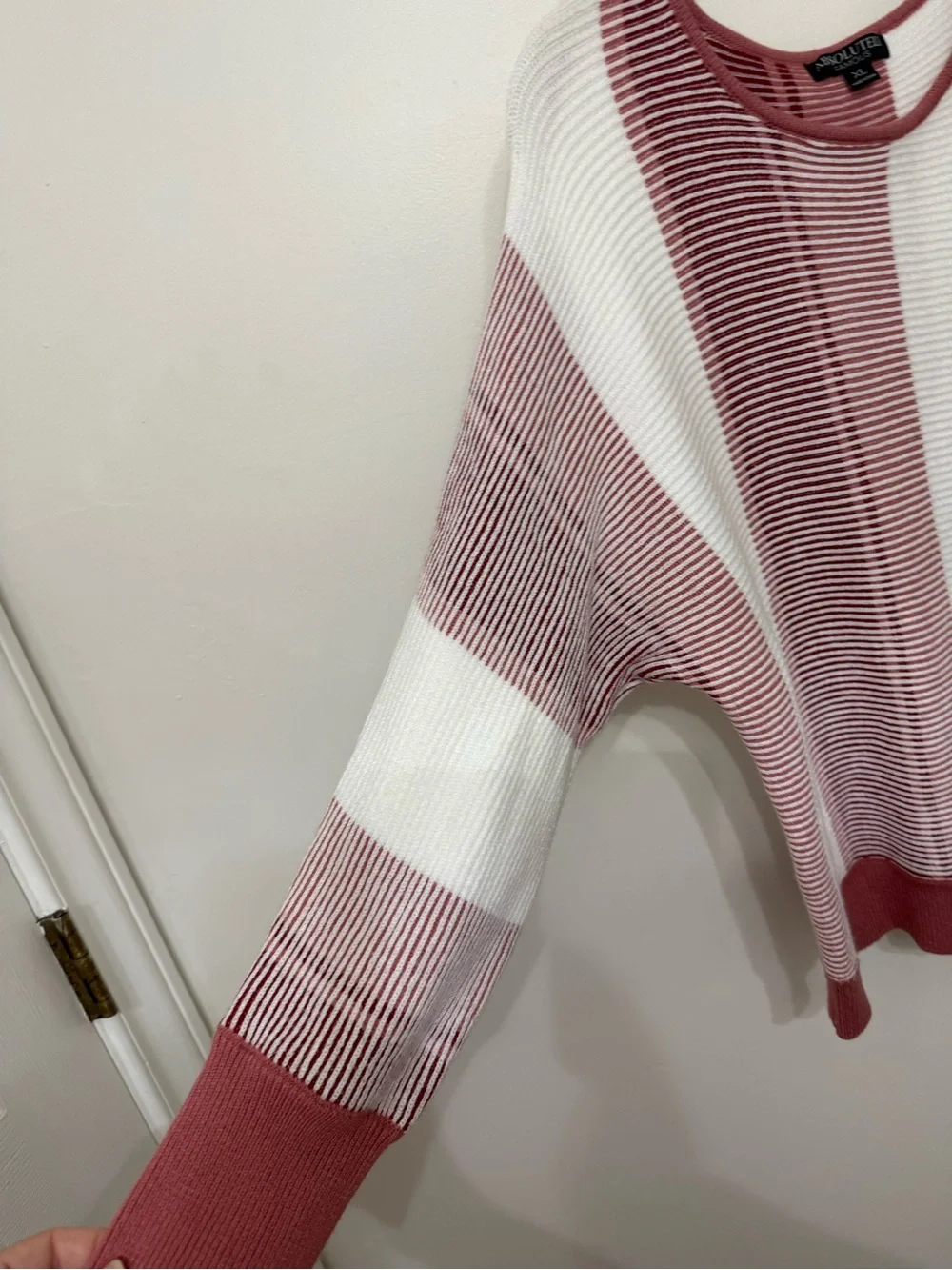 Absolutely Famous Pink and White Striped Crew Neck Sweater